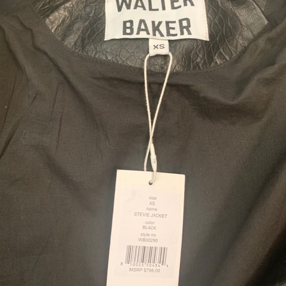 Walter Baker Black and Silver Lamb Skin Leather Motorcycle Jacket - Picture 6 of 12